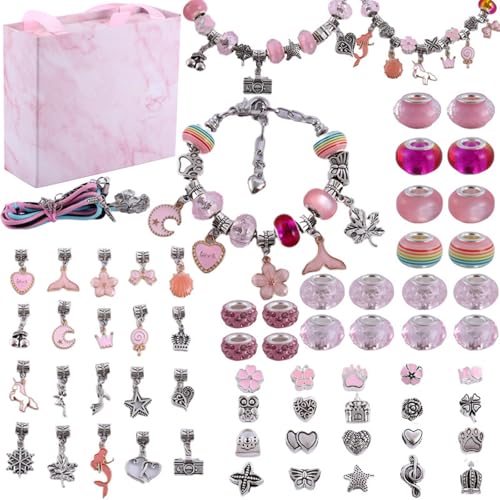 QEOTOH Girls Charm Bracelet Making Kit, DIY Jewelry Making Kit for Girls Teens, Fun and Easy to Make, DIY Craft Toys for Birthday Xmas Gift (Pink) von QEOTOH