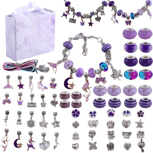 QEOTOH Girls Charm Bracelet Making Kit, DIY Jewelry Making Kit for Girls Teens, Fun and Easy to Make, DIY Craft Toys for Birthday Xmas Gift (Purple) von QEOTOH