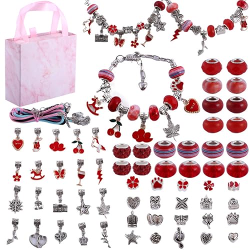 QEOTOH Girls Charm Bracelet Making Kit, DIY Jewelry Making Kit for Girls Teens, Fun and Easy to Make, DIY Craft Toys for Birthday Xmas Gift (Red) von QEOTOH