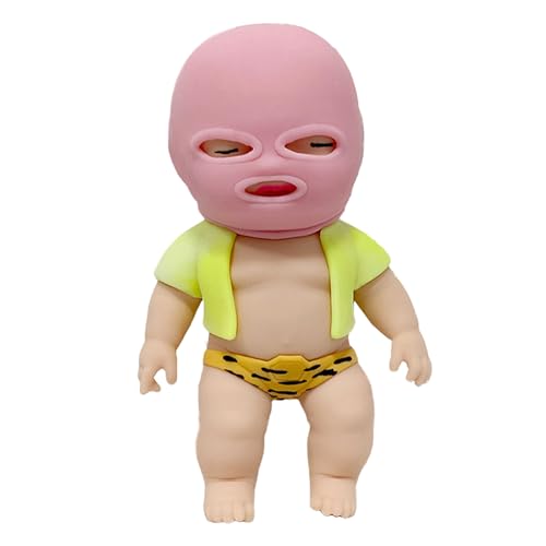 Squeeze Baby Doll, 5.5” Doll Toy Baby Wearing Robbery Mask, Squishy Stress Relief Fidget Doll Toys, Novelty Decompression Stretchy Toys for Adults Kids Stress Relief (Color A) von QEOTOH