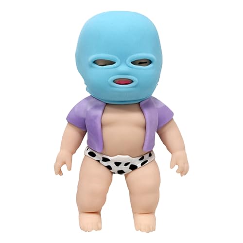 Squeeze Baby Doll, 5.5” Doll Toy Baby Wearing Robbery Mask, Squishy Stress Relief Fidget Doll Toys, Novelty Decompression Stretchy Toys for Adults Kids Stress Relief (Color B) von QEOTOH