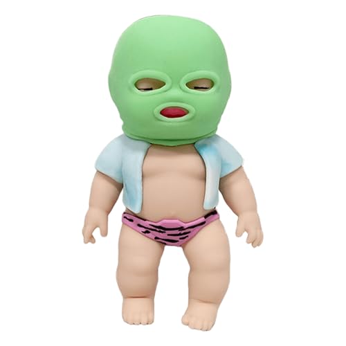 Squeeze Baby Doll, 5.5” Doll Toy Baby Wearing Robbery Mask, Squishy Stress Relief Fidget Doll Toys, Novelty Decompression Stretchy Toys for Adults Kids Stress Relief (Color C) von QEOTOH