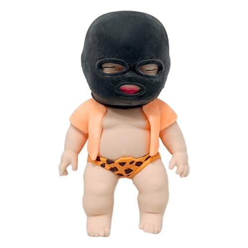 Squeeze Baby Doll, 5.5” Doll Toy Baby Wearing Robbery Mask, Squishy Stress Relief Fidget Doll Toys, Novelty Decompression Stretchy Toys for Adults Kids Stress Relief (Color D) von QEOTOH