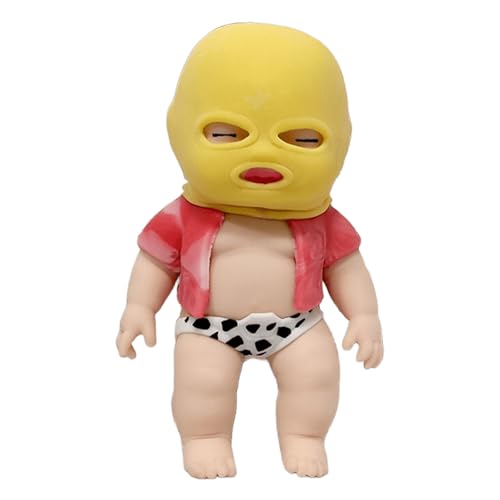 Squeeze Baby Doll, 5.5” Doll Toy Baby Wearing Robbery Mask, Squishy Stress Relief Fidget Doll Toys, Novelty Decompression Stretchy Toys for Adults Kids Stress Relief (Color E) von QEOTOH