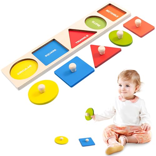 QESSUVNC Holz Formensortierspiel für Kleinkinder, Montessori Steckpuzzle, Geometrische Formen, 1-3 Jahre von QESSUVNC