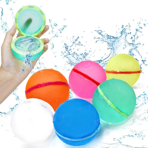 Wasserbomben Selbstschließend, 6 Stück Wiederverwendbare Wasserballons Bomben, Wasserbomben Set Splash Bälle, Einfaches und schnelles Befüllen, Geeignet für Kinder, Erwachsene, Strand, Poolparty von QETRABONE