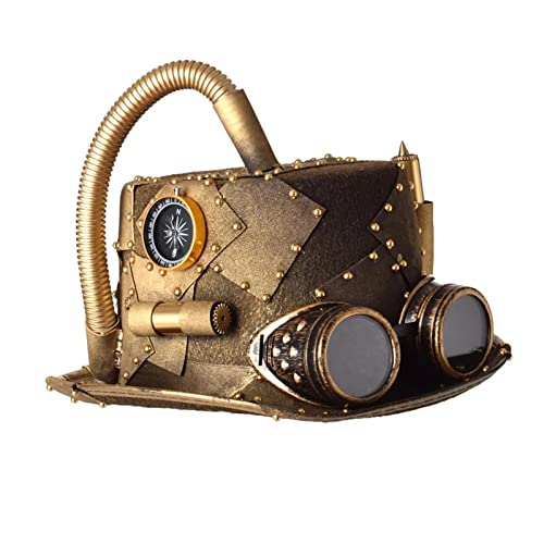 QEXTY Mützen für Erwachsene Steampunk Zylinder Steampunk Hut Retro Punk Unisex Brille Fedora Hut Halloween Cosplay Hut (Color : Gold, Size : 61cm) von QEXTY