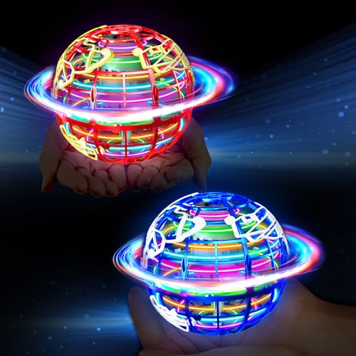 QEYIHO Fliegender Ball, 2 Flying Orb Ball mit RGB Licht Magischer Boomerang Schwebender Ball Spinner Spielzeug Geschenke Hover Ball Toy für Kinder ab 6 8 10 Jungen Mädchen Indoor Outdoor von QEYIHO