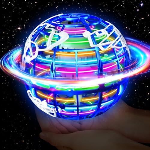 QEYIHO Fliegender Ball, Flying Orb Ball mit RGB Licht Magischer Boomerang Schwebender Ball Spinner Spielzeug Geschenke Hover Ball Toy für Kinder ab 6 8 10 Jungen Mädchen Indoor Outdoor Blau von QEYIHO