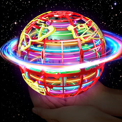 QEYIHO Fliegender Ball, Flying Orb Ball mit RGB Licht Magischer Boomerang Schwebender Ball Spinner Spielzeug Geschenke Hover Ball Toy für Kinder ab 6 8 10 Jungen Mädchen Indoor Outdoor Rot von QEYIHO