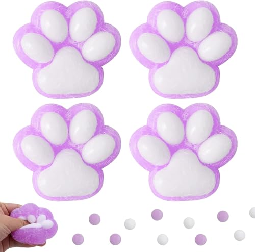 QGGTQG Squeeze Spielzeug Cat Paw Squeeze Toy 4 Stück Cat Paw Anti Stress Ball Katzenpfoten Quetschspielzeuge Katzenpfoten Squishy mit Bällen Lustig für Kinder und Erwachsene (Lila) von QGGTQG