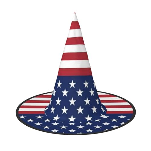 QGWDYYJQ Amerikanische Flagge Sterne Streifen gedruckt Halloween Hut Hexenhut Halloween Glow Hat von QGWDYYJQ