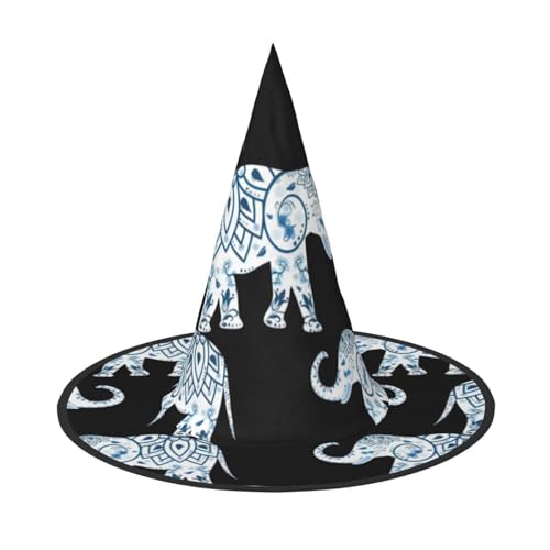 QGWDYYJQ Aztekischer Elefant bedruckter Halloween-Hut Hexenhut Halloween Glow Hat von QGWDYYJQ