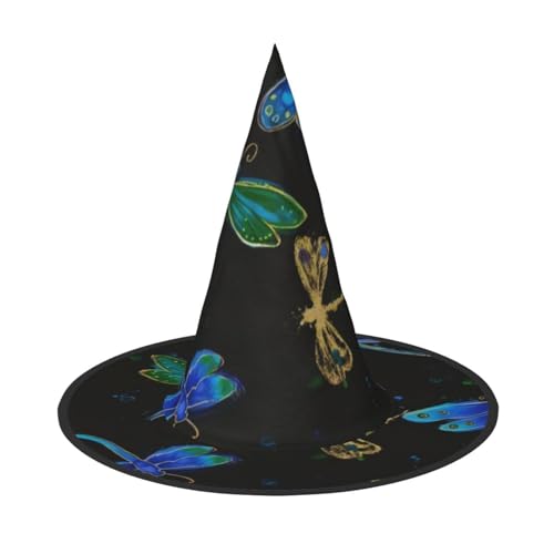 QGWDYYJQ Dragonfly Printed Halloween Hat Witch Hat Halloween Glow Hat von QGWDYYJQ