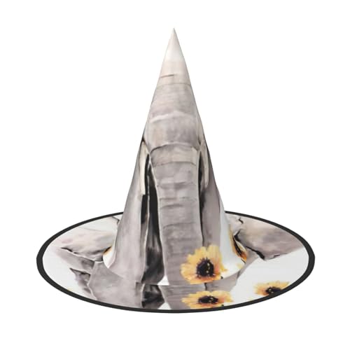 QGWDYYJQ Elefant und Sonnenblume bedruckt Halloween Hut Hexenhut Halloween Glow Hat von QGWDYYJQ