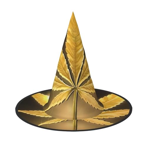 QGWDYYJQ Goldener Cannabis bedruckter Halloween-Hut Hexenhut Halloween Glow Hat von QGWDYYJQ