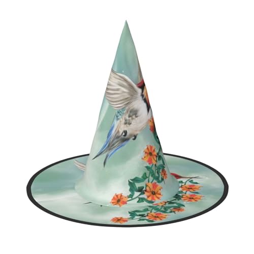 QGWDYYJQ Hummingbird is Flying with Flowered Branch Printed Halloween Hat Witch Hat Halloween Glow Hat von QGWDYYJQ