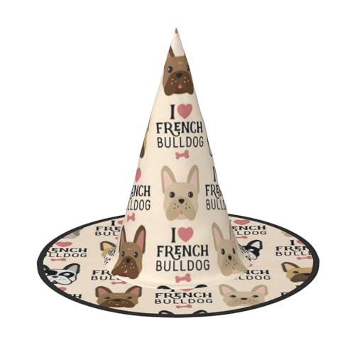 QGWDYYJQ "I Love French Bulldogge" bedruckter Halloween-Hut Hexenhut Halloween Glow Hat von QGWDYYJQ