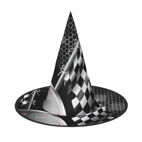 QGWDYYJQ Karierte Flagge Racing gedruckt Halloween Hut Hexenhut Halloween Glow Hat von QGWDYYJQ