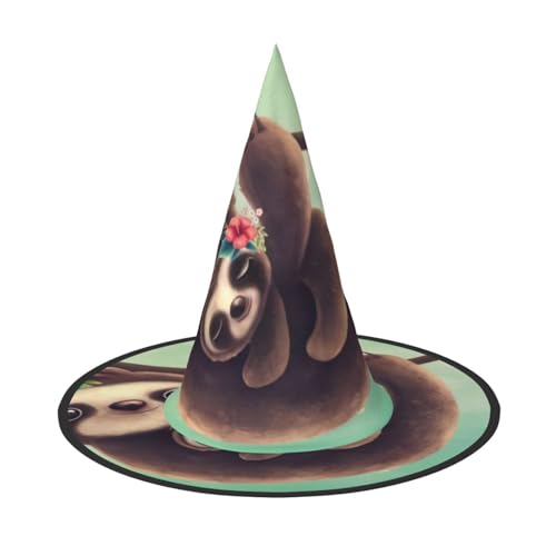 QGWDYYJQ Lazy Cute Sloth Hanging the Branches Printed Halloween Hat Witch Hat Halloween Glow Hat von QGWDYYJQ