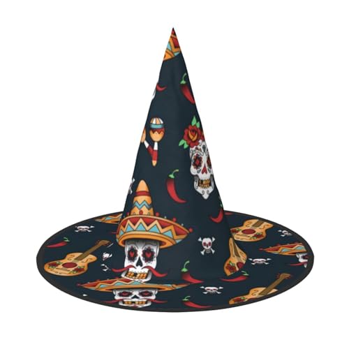 QGWDYYJQ Mexikanischer Totenkopf-Druck, Halloween-Hut, Hexenhut, Halloween, leuchtender Hut von QGWDYYJQ