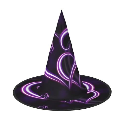 QGWDYYJQ Modischer lila Herzen bedruckter Halloween-Hut Hexenhut Halloween Glow Hat von QGWDYYJQ