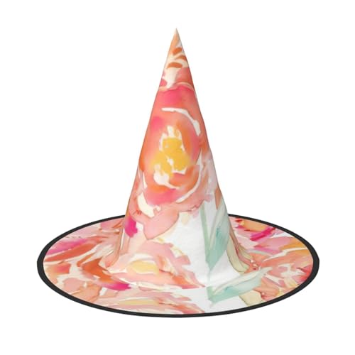 QGWDYYJQ Pfirsichfarbener Pfingstrosen-bedruckter Halloween-Hut Hexenhut Halloween Glow Hat von QGWDYYJQ