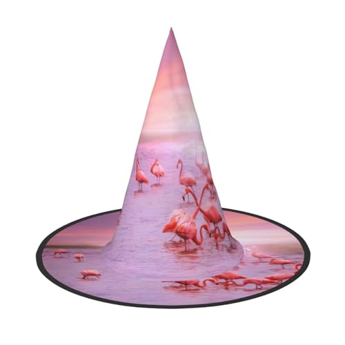 QGWDYYJQ Rosa Flamingos bedruckter Halloween-Hut Hexenhut Halloween Glow Hat von QGWDYYJQ