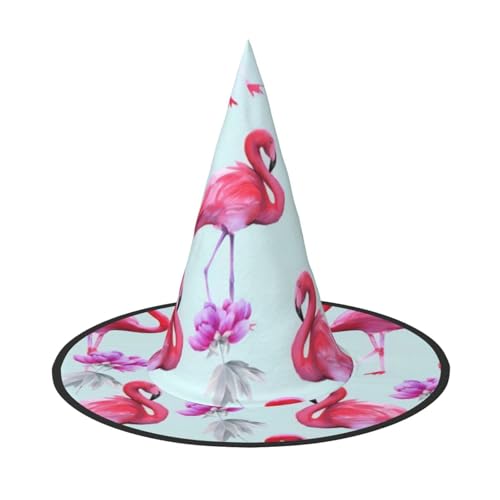 QGWDYYJQ Rosa Flamingos gedruckt Halloween Hut Hexenhut Halloween Glow Hat von QGWDYYJQ