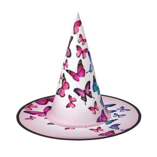 QGWDYYJQ Rosa Schmetterlinge gedruckt Halloween Hut Hexenhut Halloween Glow Hat von QGWDYYJQ