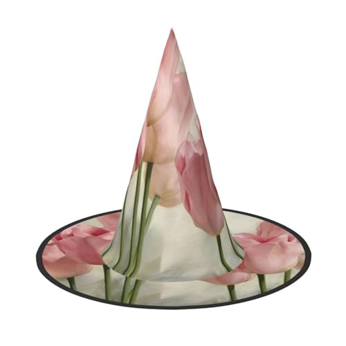 QGWDYYJQ Rosa Tulpen gedruckt Halloween Hut Hexenhut Halloween Glow Hat von QGWDYYJQ