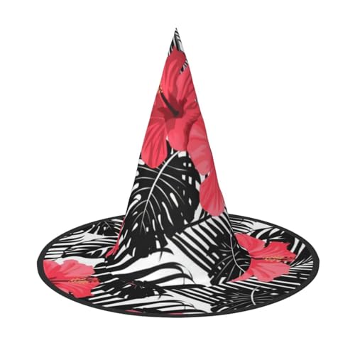 QGWDYYJQ Roter Hibiskus bedruckter Halloween-Hut Hexenhut Halloween Glow Hat von QGWDYYJQ