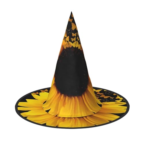 QGWDYYJQ Schmetterling und Sonnenblume bedruckter Halloween-Hut Hexenhut Halloween Glow Hat von QGWDYYJQ