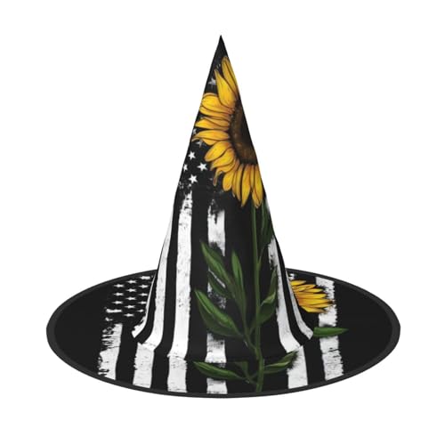 QGWDYYJQ Sonnenblume und amerikanische Flagge bedruckter Halloween-Hut Hexenhut Halloween Glow Hat von QGWDYYJQ