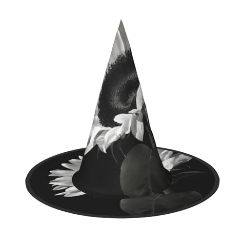 QGWDYYJQ Sonnenblumen-schwarz-grau bedruckter Halloween-Hut Hexenhut Halloween Glow Hat von QGWDYYJQ