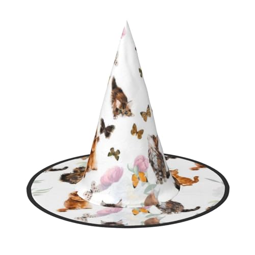 QGWDYYJQ Süßer Kätzchen-Schmetterlings-bedruckter Halloween-Hut Hexenhut Halloween Glow Hat von QGWDYYJQ