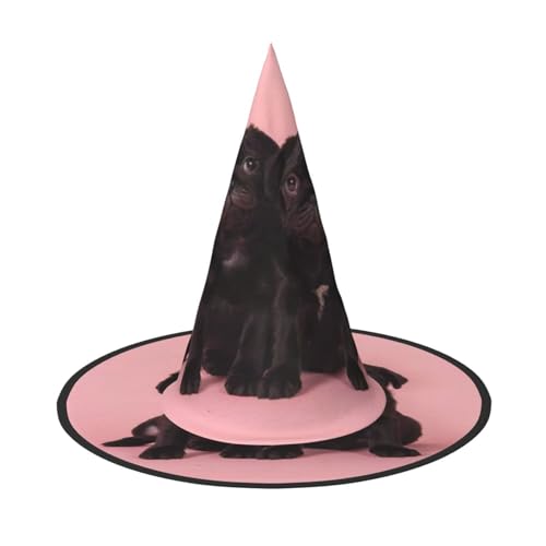 QGWDYYJQ Süßer schwarzer Mops-bedruckter Halloween-Hut Hexenhut Halloween Glow Hat von QGWDYYJQ