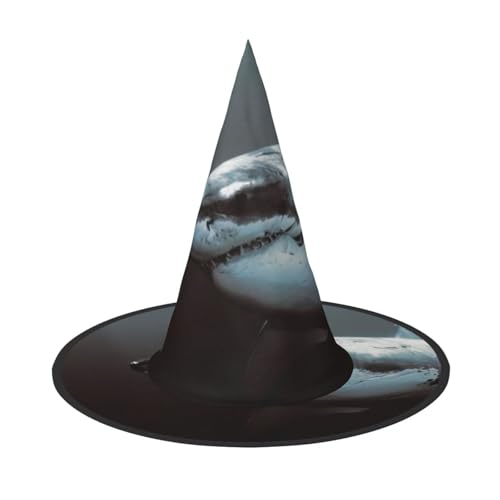 QGWDYYJQ Toller weißer Hai bedruckter Halloween-Hut Hexenhut Halloween Glow Hat von QGWDYYJQ