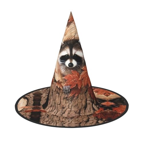 QGWDYYJQ Waschbär im Herbst Baum Loch gedruckt Halloween Hut Hexenhut Halloween Glow Hat von QGWDYYJQ