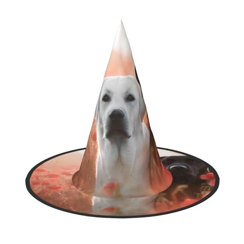 QGWDYYJQ Weißer Labrador bedruckter Halloween-Hut Hexenhut Halloween Glow Hat von QGWDYYJQ