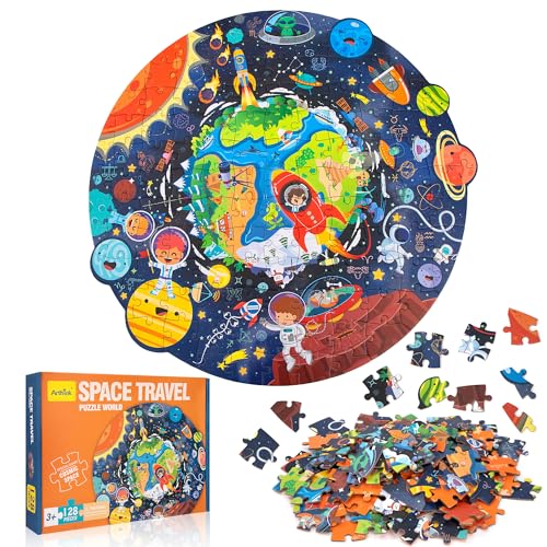 Kinderpuzzle, 128 Teile Puzzle Pädagogisches Spielzeug Holzpuzzle Jigsaw Kinder Lernspielzeug Geschenk für Jungen Mädchen ab 3 5-12 Jahren (Raumreisen) von QH-Shop