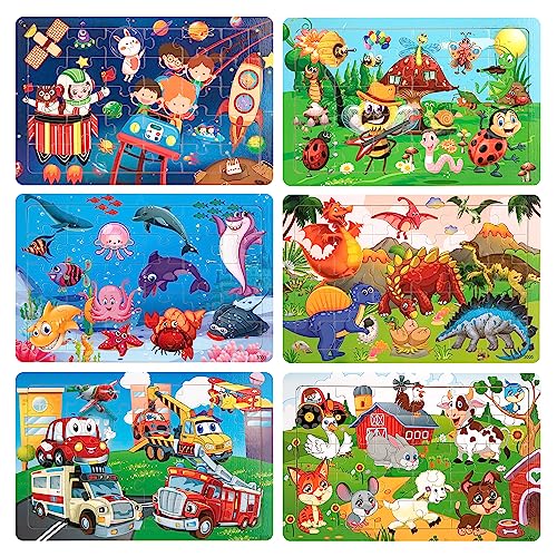 Kinderpuzzle Holzspielzeug, 6 STK Bilds Puzzle Gehirnentwicklung Holzpuzzle Montessori Lernspielzeug Geschenk für Jungen Mädchen ab 3 4 5 Jahren-180 Teile von QH-Shop