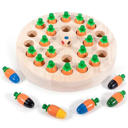 Memory Schach Holz Kinderspielzeug Karotten Gedächtnis Schach Spiel Montessori Brettspiel Memory-Spiel Farbwahrnehmung Lernspielzeug für Mädchen Jungen von QH-Shop