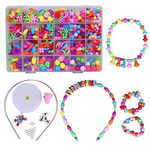 QH-Shop Perlen für Kinder, DIY, Perlen, Kunststoff, bunt, 24 Fächer, Bastelset, Schmuckherstellung, Armbandherstellung, Halskette aus PVC, Box als Geschenk für Kinder, Mädchen, 650 Stück von QH-Shop