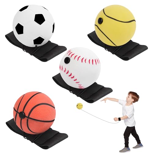 QH-Shop Springball Returnball 4 Stück Handgelenk Ball mit Schnur und Hohe Dehnung Gummi Rebound Ball Handgelenk Ball Kinder für Kinder Erwachsen Spielen Handgelenkübungen Ø 6cm von QH-Shop