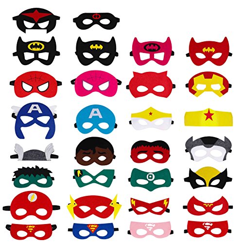 HONGXIN-SHOP Superhelden Masken, Filz Masken Superhero Cosplay Party Masken Halbmasken mit Elastischen Seil für Erwachsene und Kinder Party Maskerade Multicolor, 30 Stücke von HONGXIN-SHOP