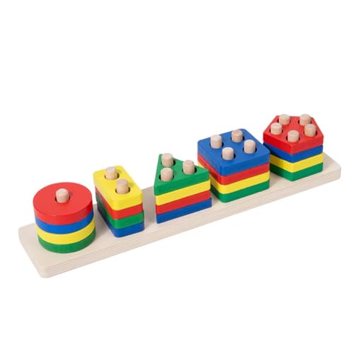 QHFlashbuy Holz Sortier und Stapelspielzeug,Montessori Spielzeug ab 1 2 3 Jahre,20PCS Farben und Formen Puzzle-Stapler,Montessori Early Educational Block Puzzles für Kinder von QHFlashbuy