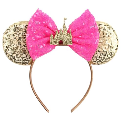 QHSWDLP Maus Ohren Stirnbänder Glänzende Schleifen Minnie Ohr Haarband Prinzessin Dekoration Cosplay Kostüm Zubehör für Frauen Mädchen Schloss Rosy, Groß von QHSWDLP