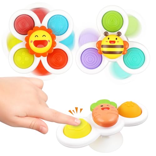 Baby Spielzeug, 3 Stück Saugnapf Spielzeug Kinder, Fidget Spinner Baby mit Saugnapf, Badewannenspielzeug ab 1 Jahr, Saugnapf Spielzeug Baby Badespielzeug FüR Kleinkinder Jungen und Mädchen von QHSXMQ