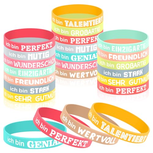 QHSXMQ 24 Stück Motivationsarmbänder kinder,Inspirierende Silikon Armbänder,20,2 cm Silikonarmband Bunte,Personalisierte Gummi Armband,Silikonarmband mit Positiven Sprüchen für Kinder und Erwachsene von QHSXMQ